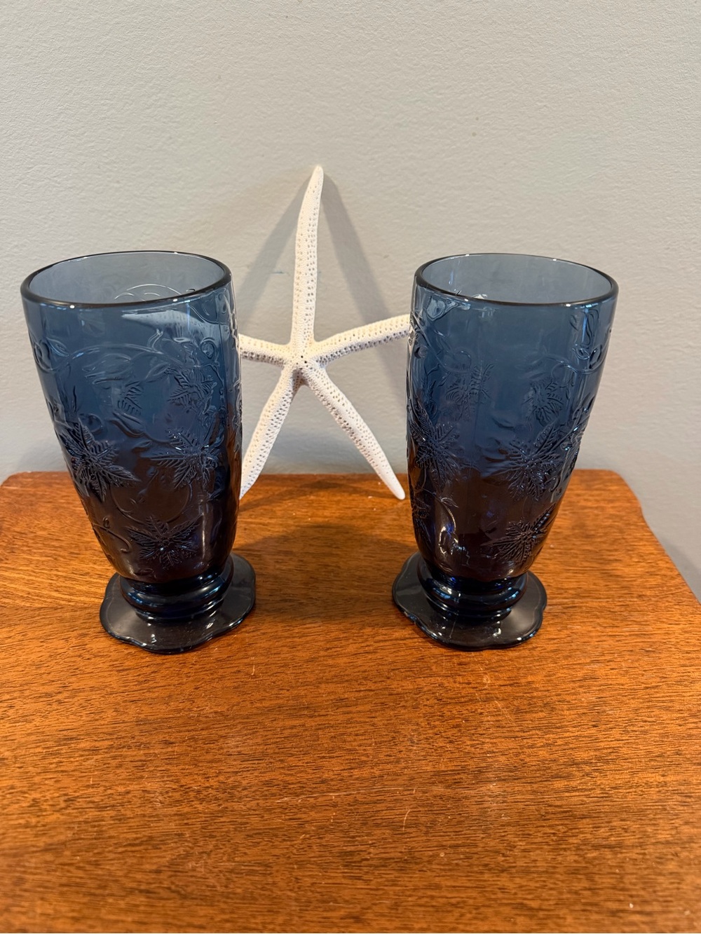 Princess House Fantasia Blue Footed Floral Glasses 2